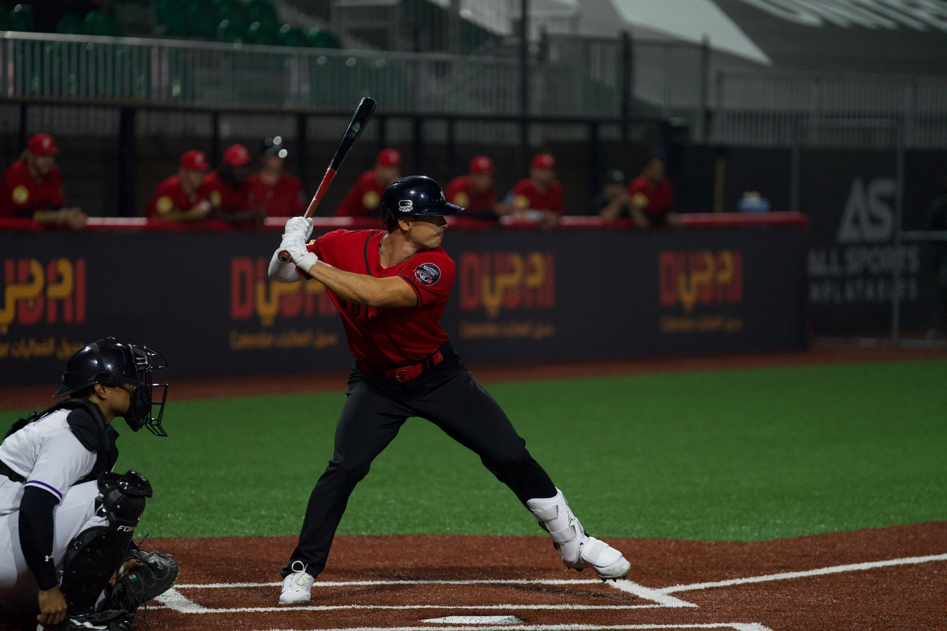Chris at bat for the Arabia Wolves in Dubai — Baseball United